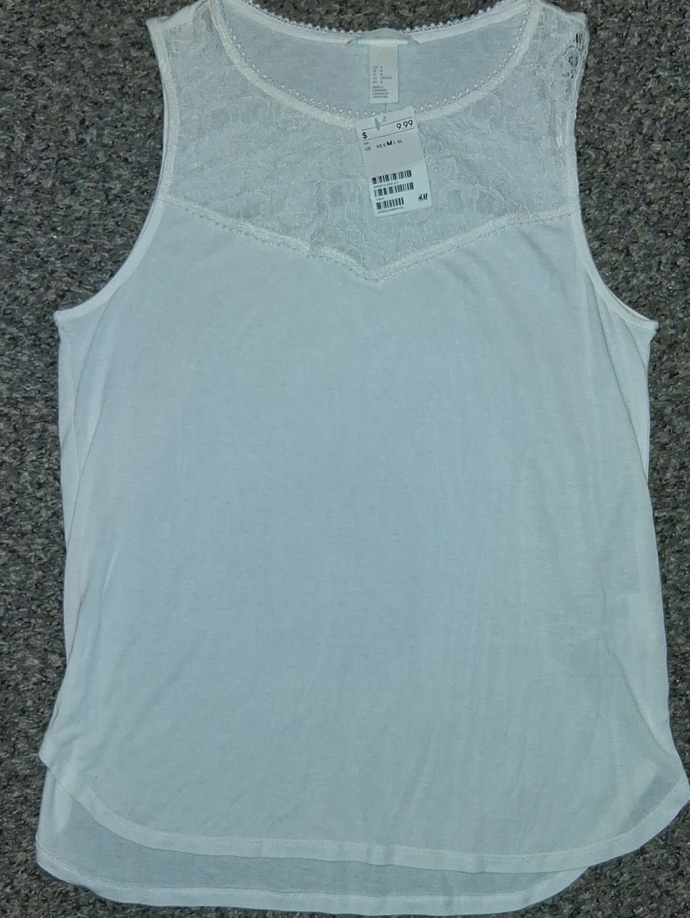 H&M White Lace Yoke Sleeveless Tank Top
